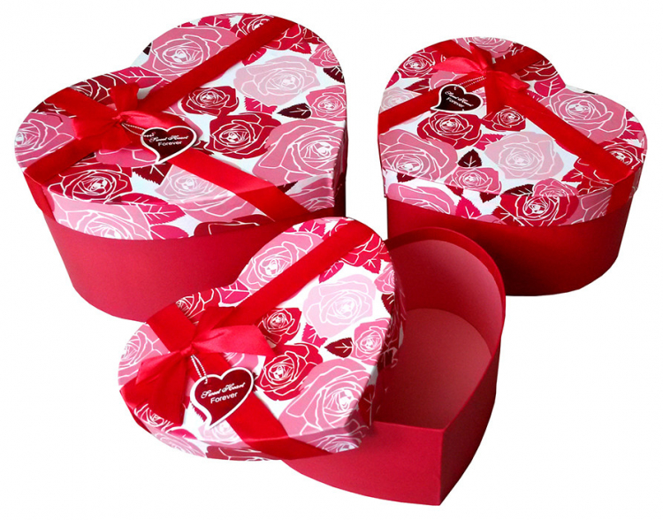 Набор коробок 3 в 1 "С любовью. Розы" Красный с бантом / сердце